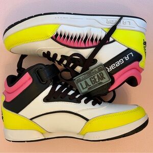 L.A. Gear Women's White Neon Yellow Pink Black High-Top Sneakers